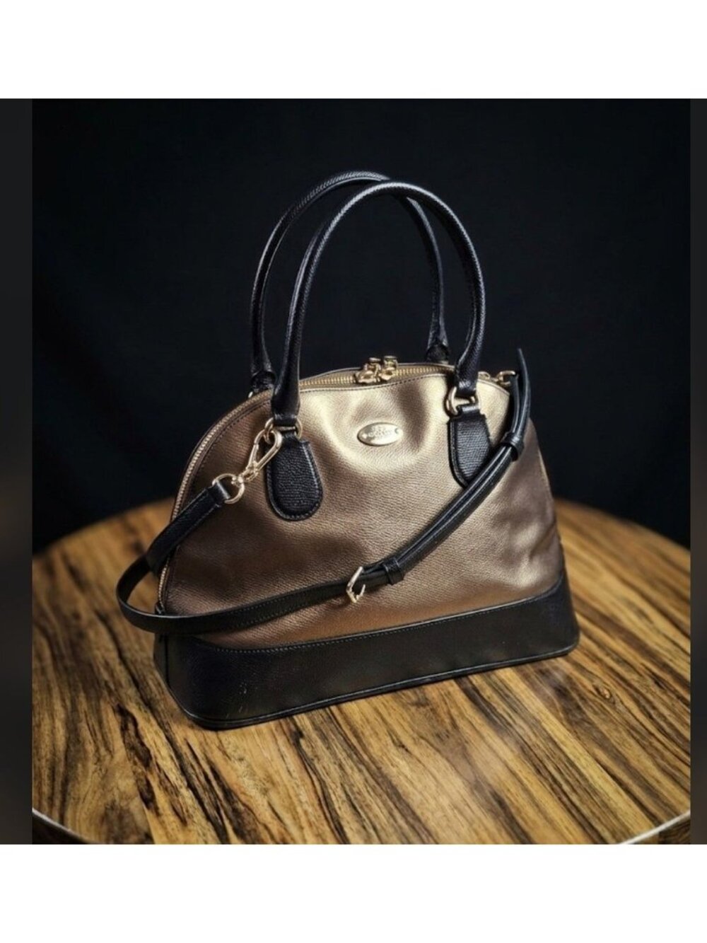 Coach Leather Metallic Bronze Cora Domed Satchel Crossbody Bag